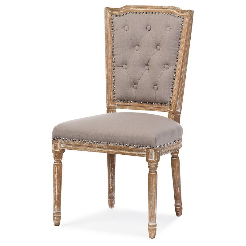 Estelle Weathered Oak and Beige Linen Upholstered Parsons Side Chair