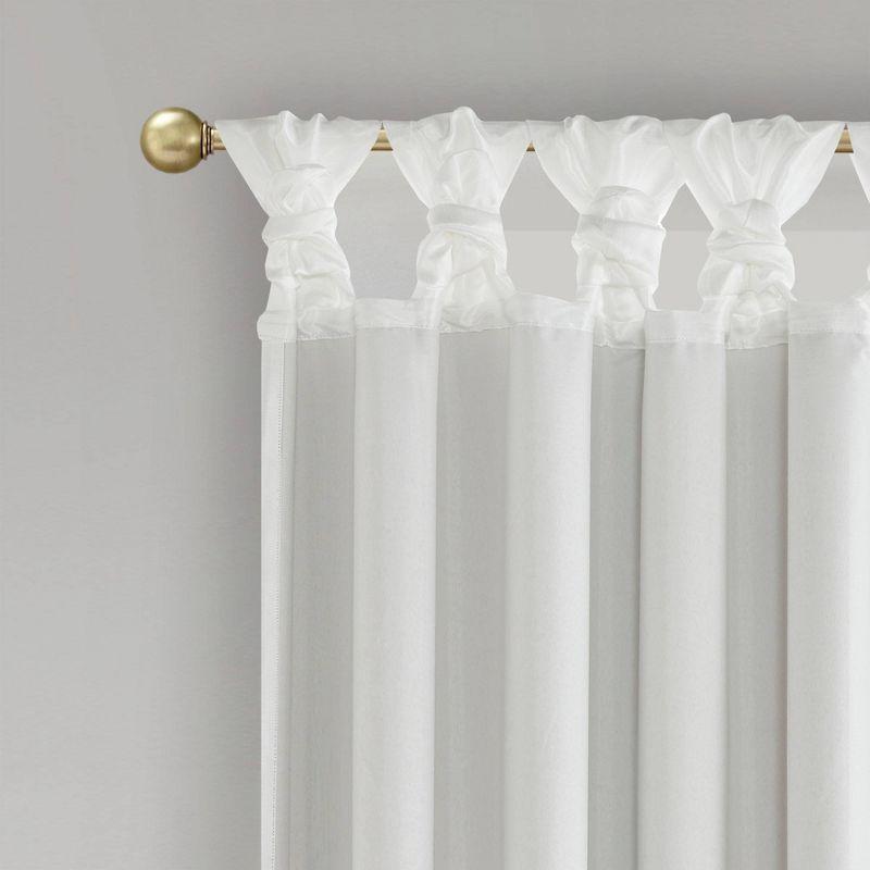 White Faux Silk Tab Top Blackout Curtain Panel