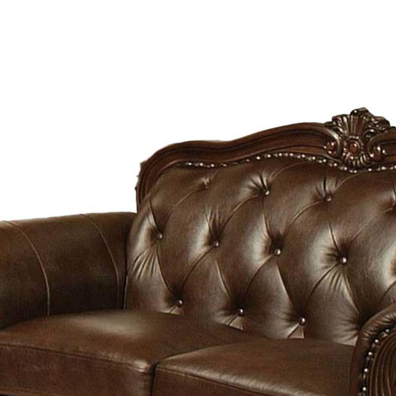 70" Anondale Sofa Espresso Top Grain Leather Match and Cherry Finish - Acme Furniture: Luxurious Loveseat, Nailhead Trim, Includes Accent Pillow
