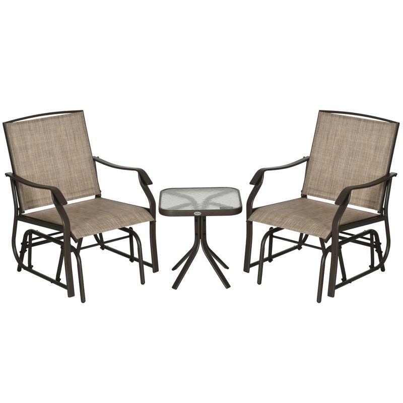 Brown 3-Piece Outdoor Glider Chair Set with Glass Table