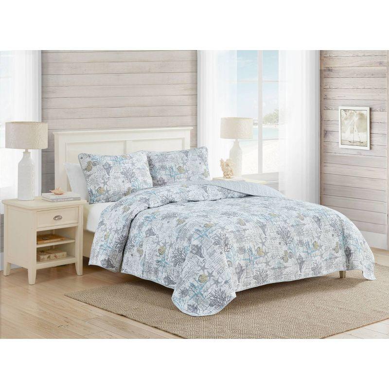 Tommy Bahama Beach Bliss Grey Cotton Reversible Quilt Set