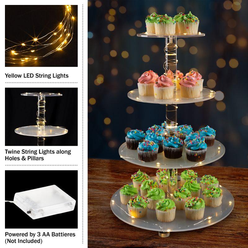 4-Tier Cupcake Stand - Round Acrylic Display Stand with LED Lights for Birthday, Tea Party, or Wedding Dessert Tables by Great Northern Party