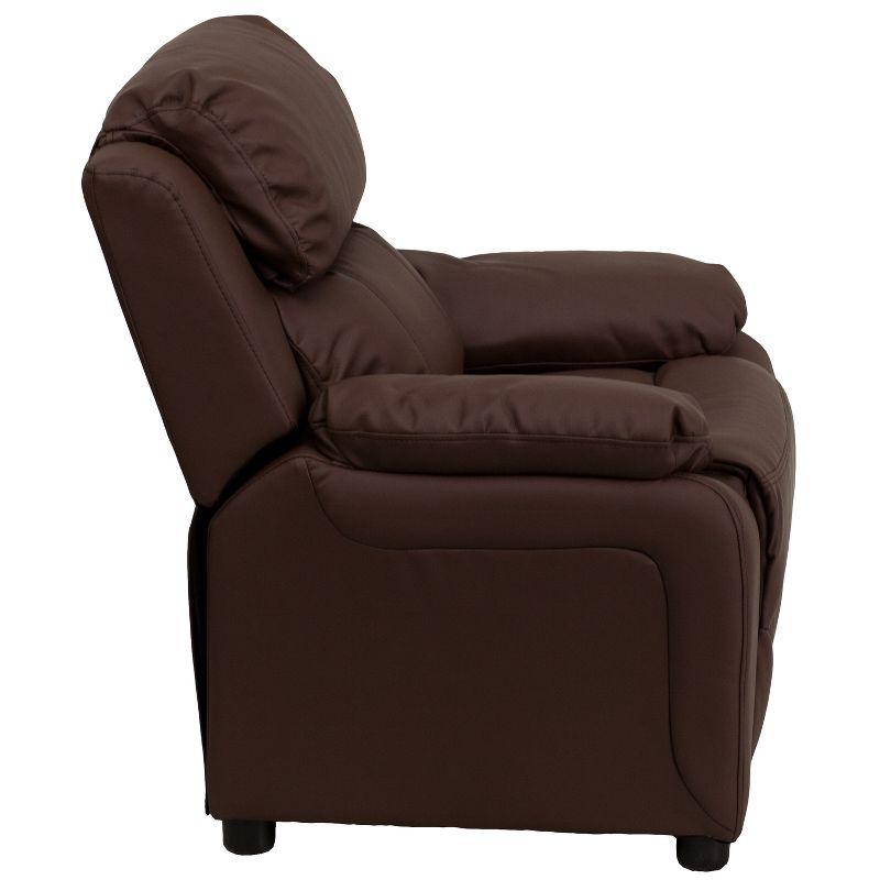 Emma and Oliver Deluxe Padded Brown LeatherSoft Kids Recliner with Storage Arms