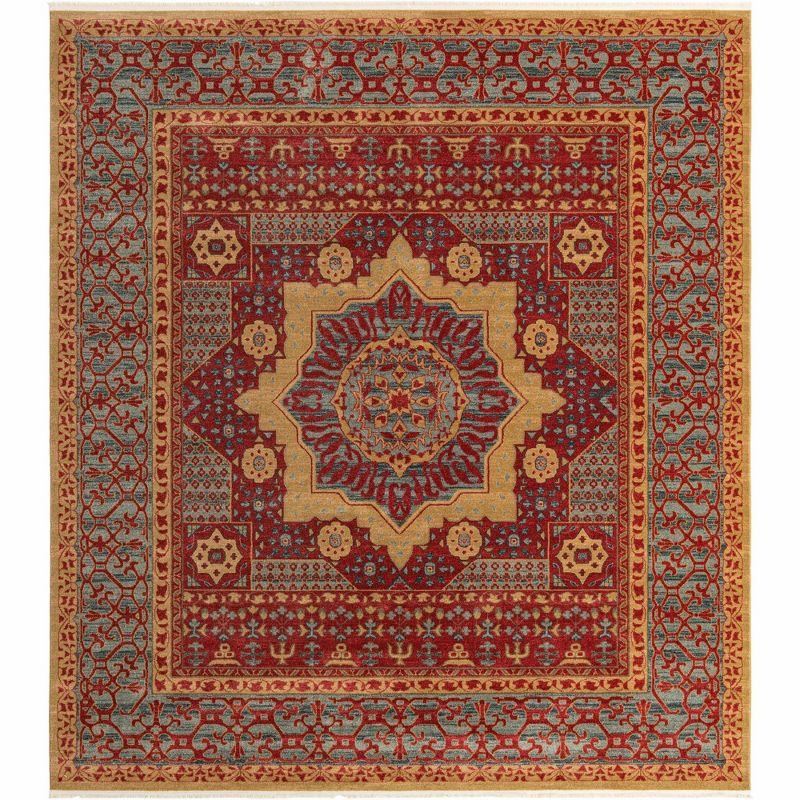 Rectangular Red Synthetic Easy Care Area Rug