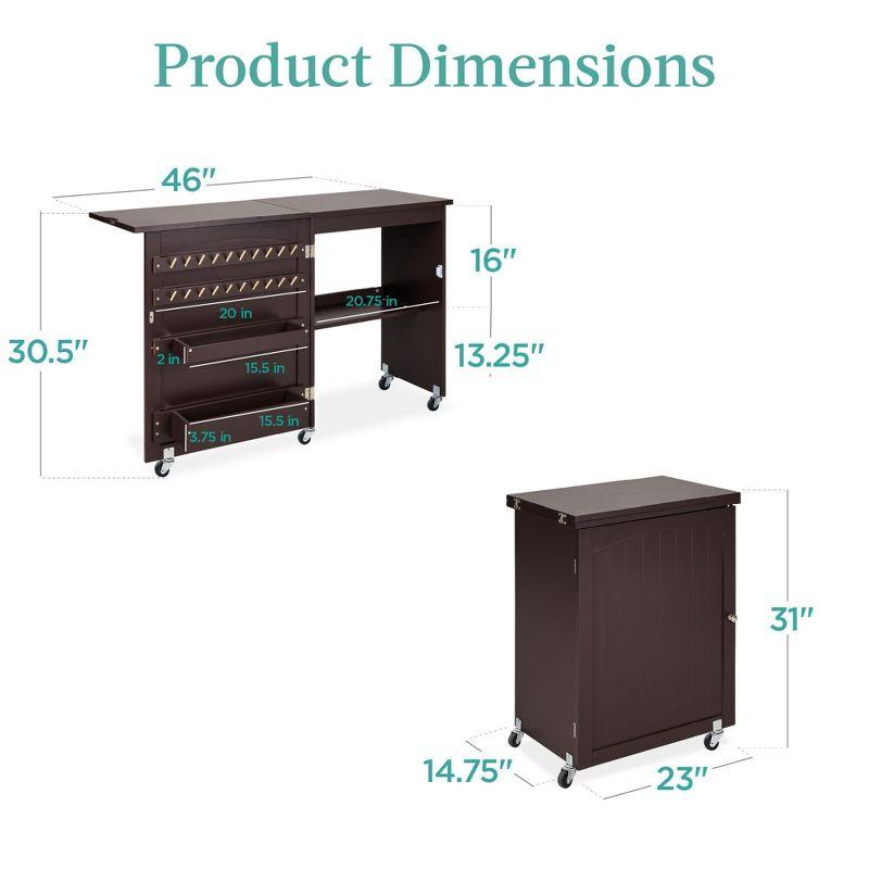 46'' x 16'' Sewing Table with Sewing Machine Platform and Wheels