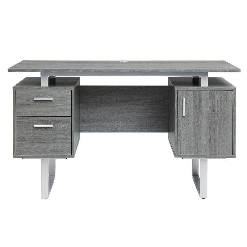 Modern Office Desk with Storage Gray - Techni Mobili: Sleek Metal Legs, File Cabinet, Floating Top