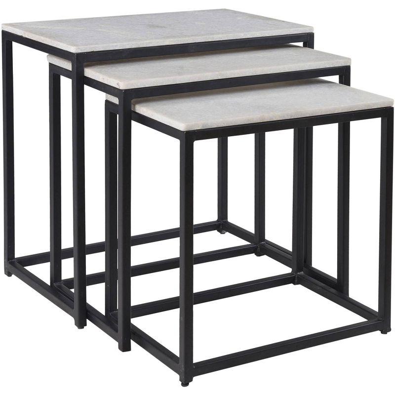 Ponga Black Iron and White Marble Rectangular Nesting Tables Set of 3