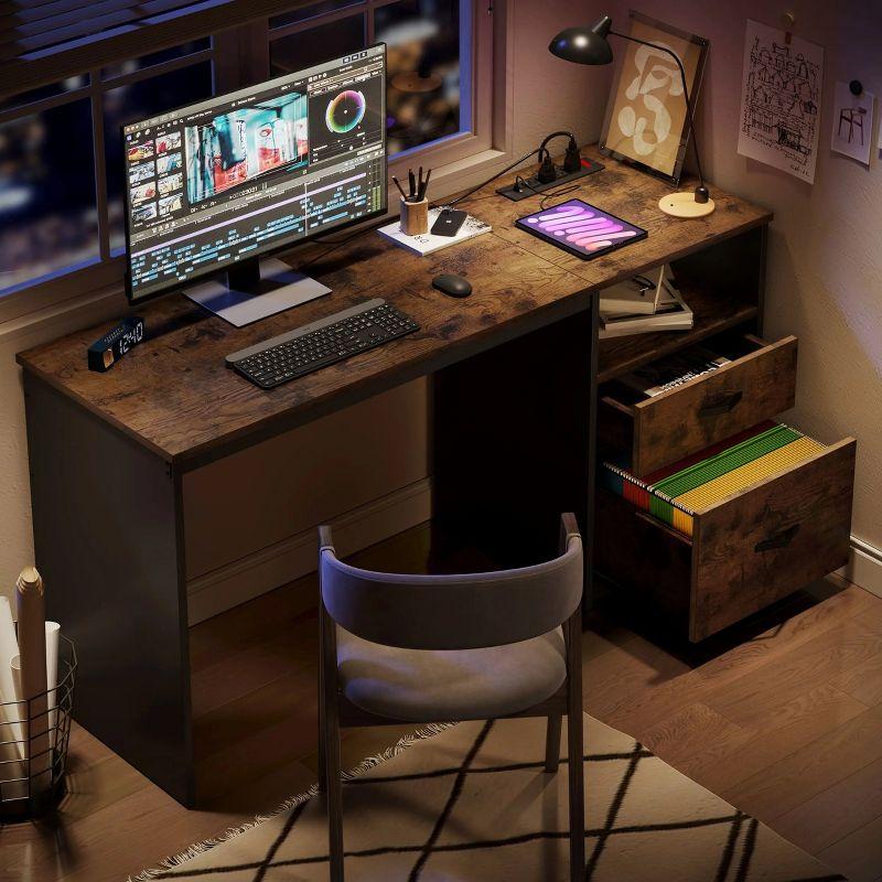 Bestier 60 Inch Home Office Desk with Power OutLets Rustic Brown