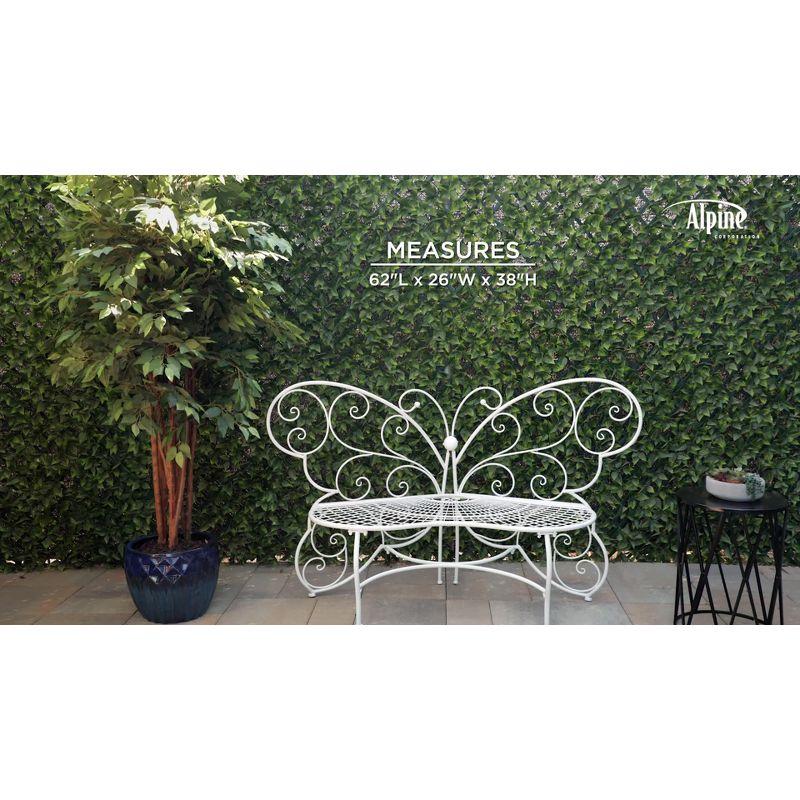 38" x 62" Metal Butterfly Outdoor Bench White - Alpine Corporation: Weather-Resistant, Garden Seating