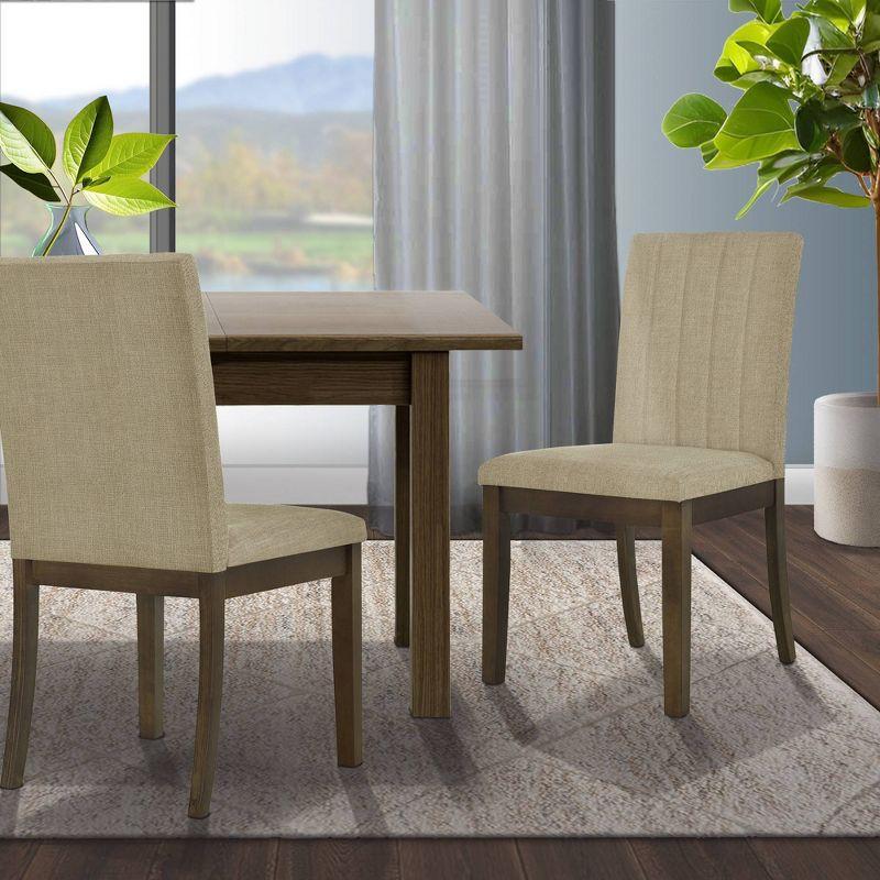 510 Design Set of 2 Everly Upholstered Channel Back Dining Chairs Dark Taupe: Polyester & Linen, Wood Legs