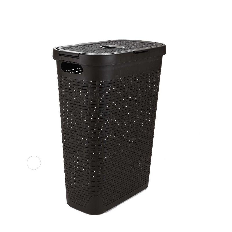 Mind Reader 40L Slim Laundry Hamper, Clothes Basket, Lid, Wicker Design, Plastic & Reviews | Wayfair