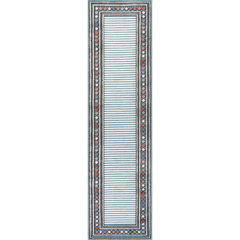 JONATHAN Y Sebastian High-Low Modern Diamond Border Blue/Ivory 2 ft. x 8 ft. Indoor/Outdoor Runner Rug