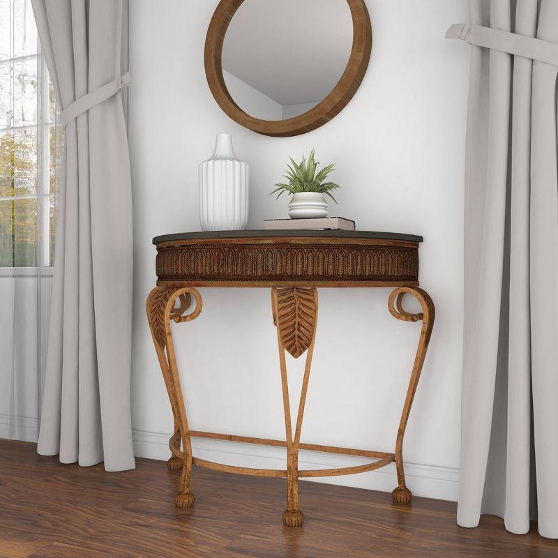 Alcott Hill® Allura Metal Embossed Leaf Console Table with Ornate Scroll Legs
