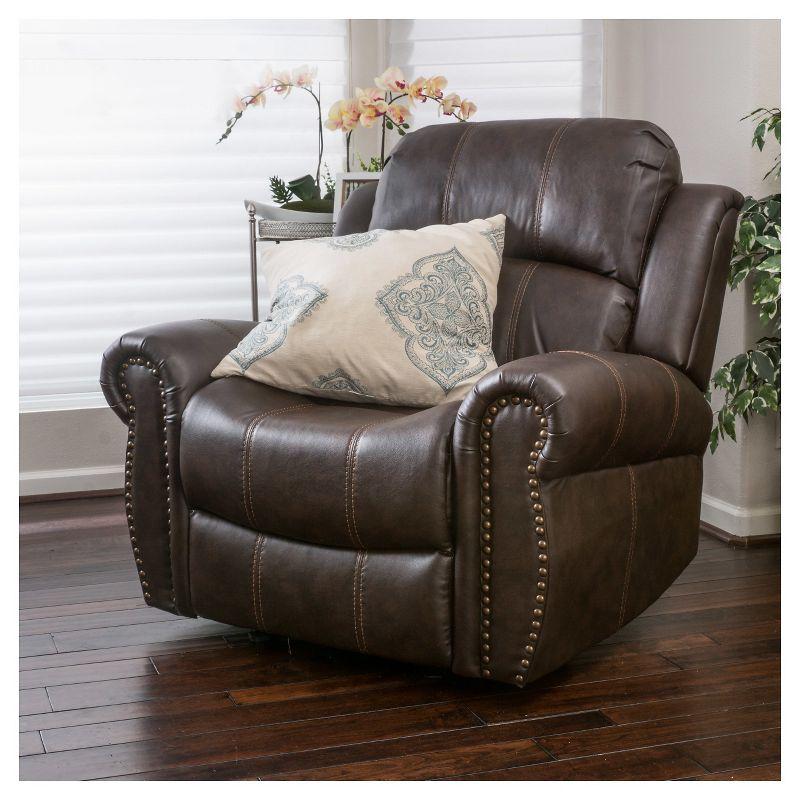 Charlie Bonded Leather Glider Recliner Club Chair - Christopher Knight Home: Studded, Wide Seat