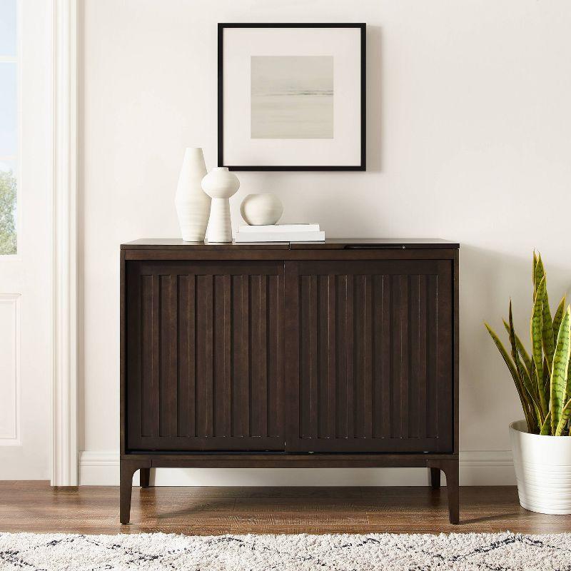 Asher Record Storage Media Console Dark Brown - Crosley: Sliding Doors, Adjustable Shelving, Vinyl Organizer