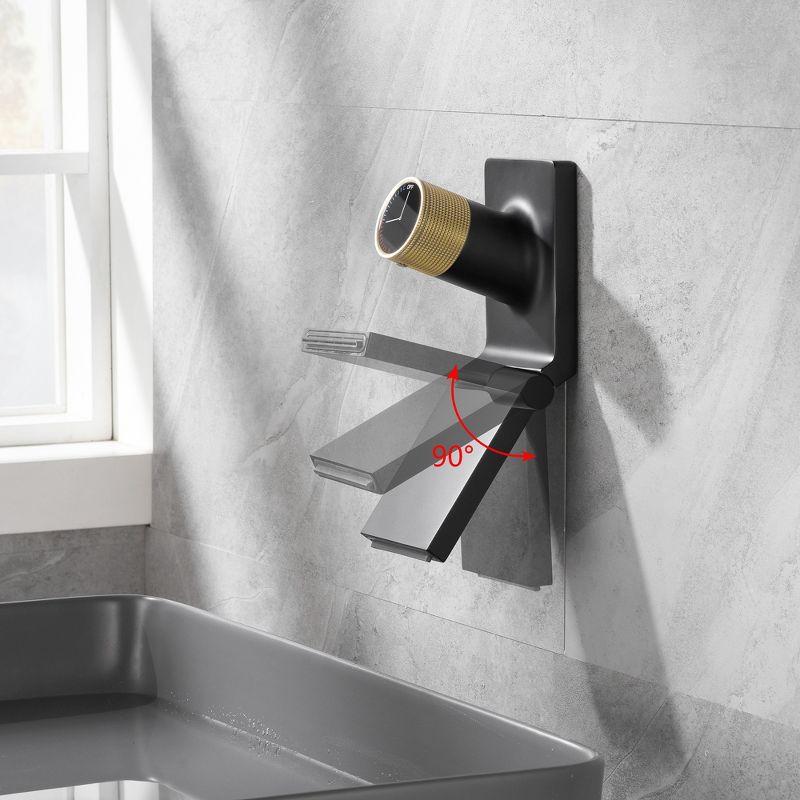 Sumerain Wall Mount Bathroom Sink Faucet with Swiveling Waterfall Brass Spout, Black and Gold