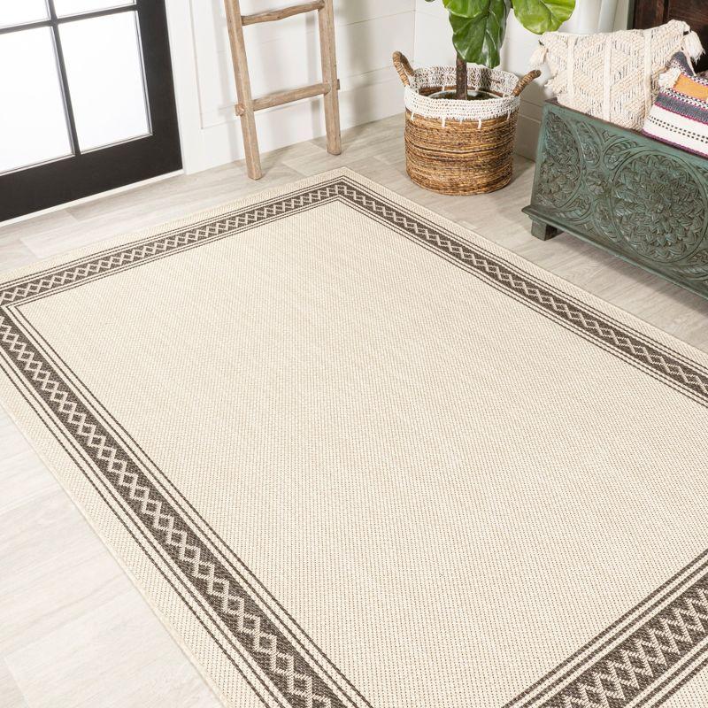 5' x 8' Lucia Classic Diamond Border Indoor/Outdoor Area Rug, Cream/Black - JONATHAN Y