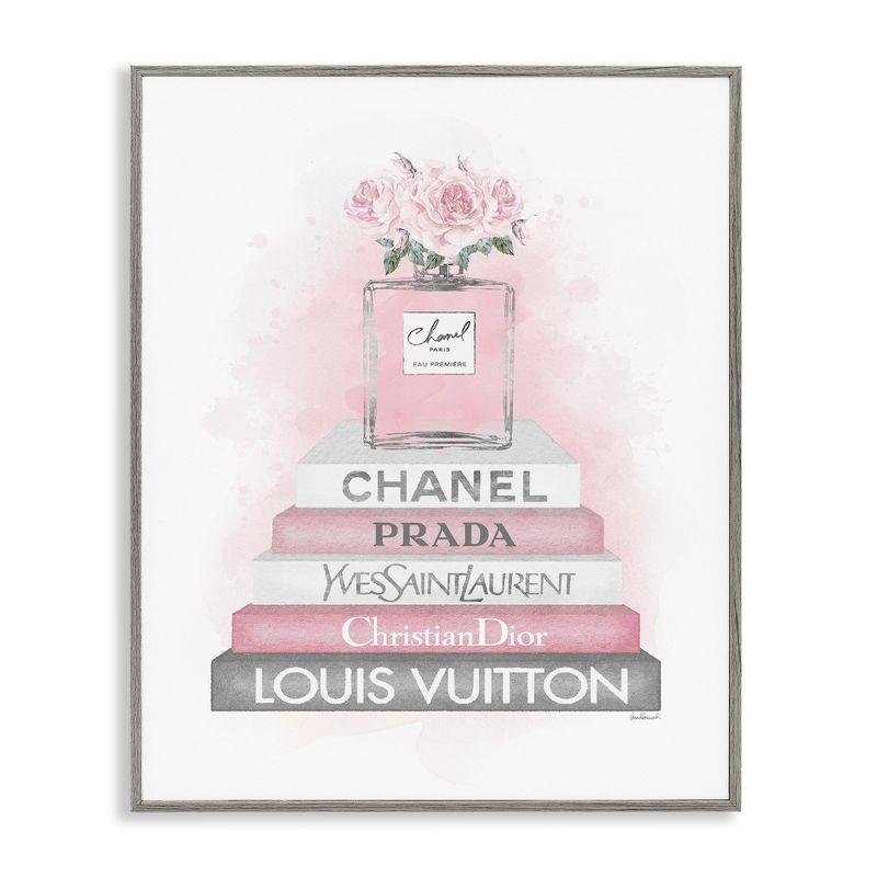 Stupell Industries Pink Roses Perfume Bottle Glam Fashion Bookstack XXL Black Framed Giclee Texturized Art By Amanda Greenwood & Reviews | Wayfair