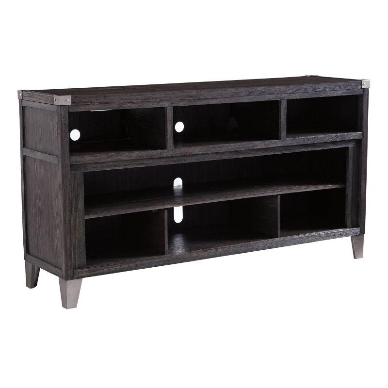 Signature Design by Ashley Todoe Fireplace TV Stand for TVs up to 70" Dark Gray: Mid-Century Modern, Wood Composite, Metal Hardware