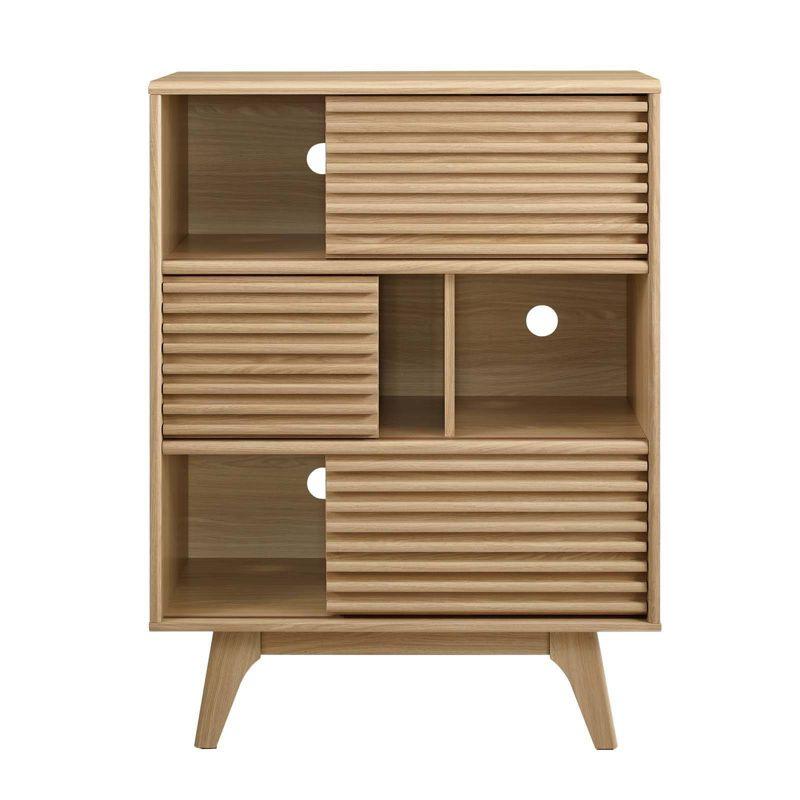 Render 3 Tier Display Storage Cabinet Stand Oak - Modway: Modern Media Console, Vinyl Record Organizer