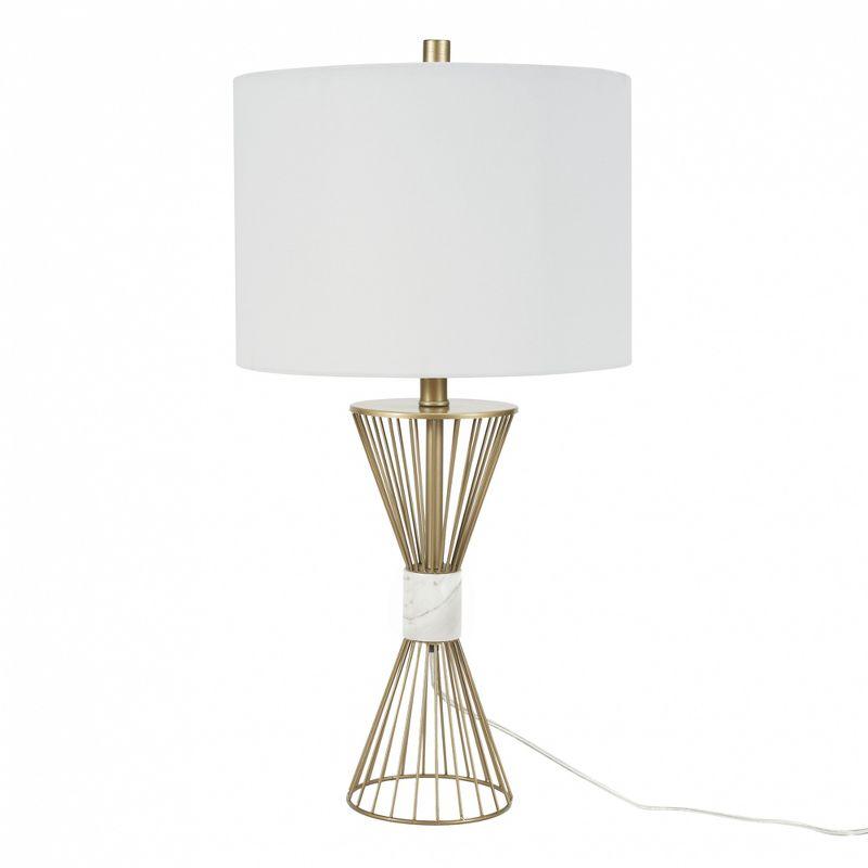 Gold Metal and Marble Wire Triangle Table Lamp with Drum Shade