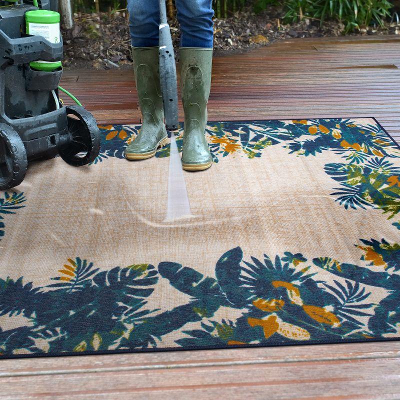 Multi Floral Border Synthetic Indoor/Outdoor Area Rug