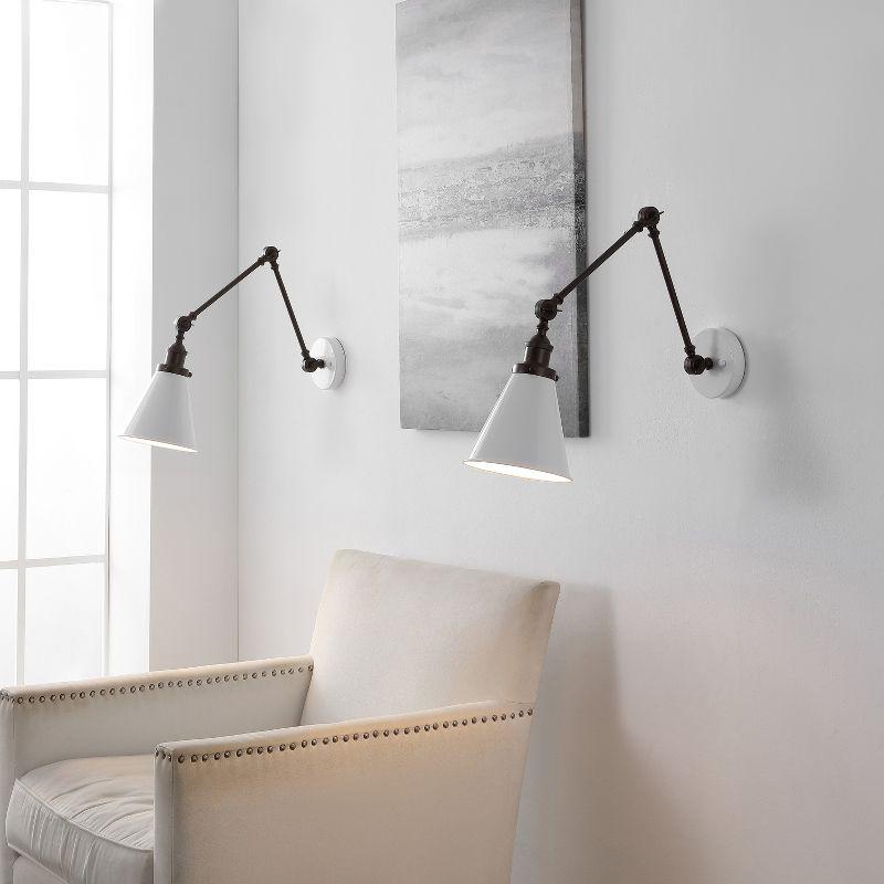 JONATHAN Y Rover 7" Classic Industrial Metal Adjustable Arm LED Wall Sconce, White/Oil Rubbed Bronze (Set of 2)