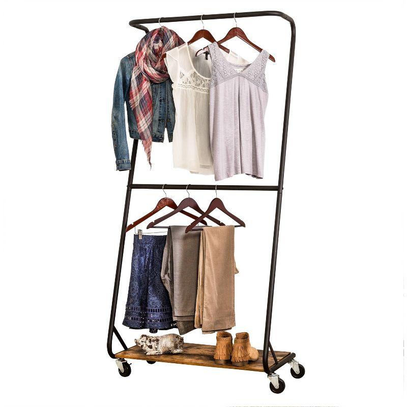 Honey-Can-Do Rustic Z-Frame Garment Rack Brown: Steel Frame Clothing & Closet Rack, 30 lb Capacity, Anti-Tip Hardware