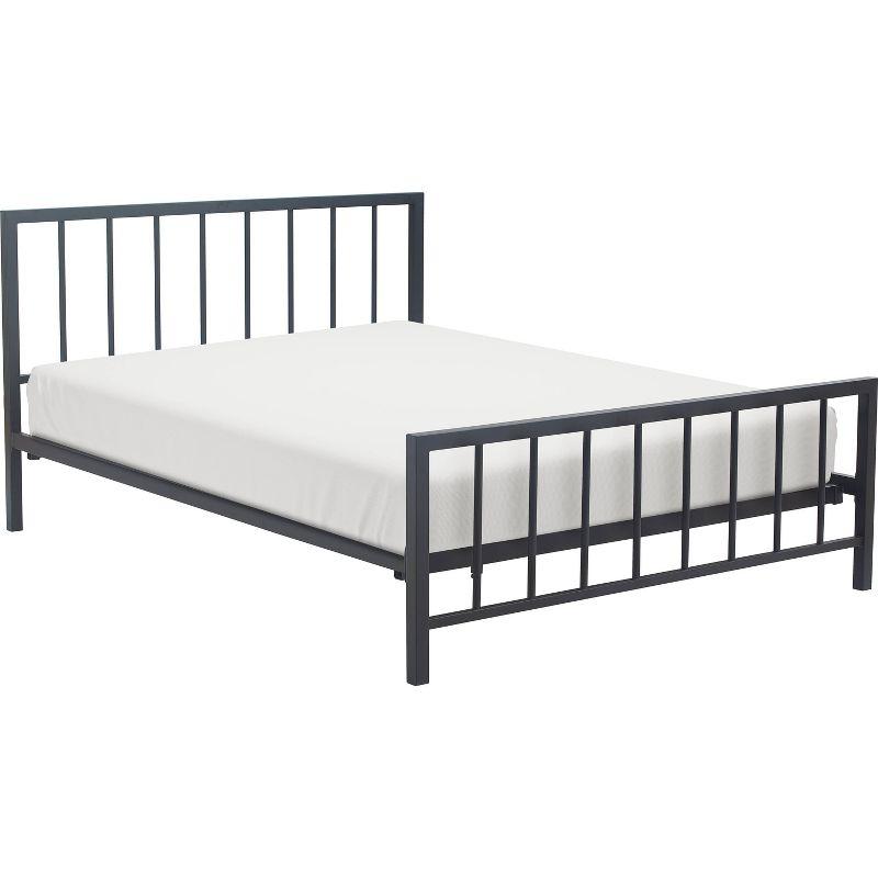 King Matte Black Metal Platform Bed Frame with Headboard and Slats