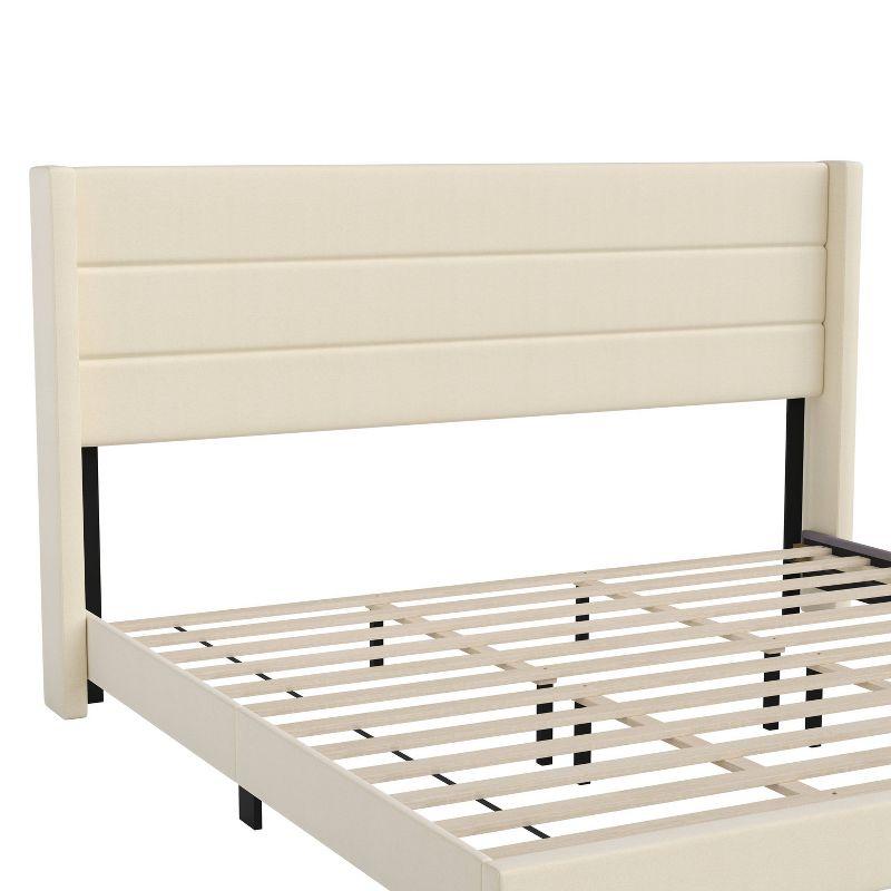 Taylor & Logan King 47" High Hilton Platform Bed Beige: Wingback Headboard, Faux Linen, Foam Padding, Wooden Slat Support