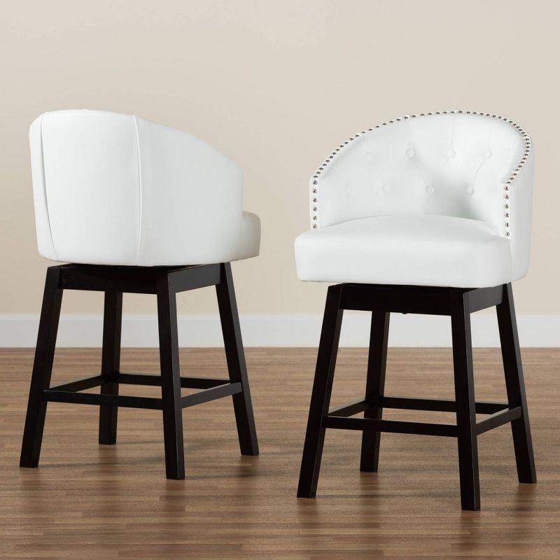 2pc Theron Faux Leather and Wood Swivel Counter Stool Set - Baxton Studio