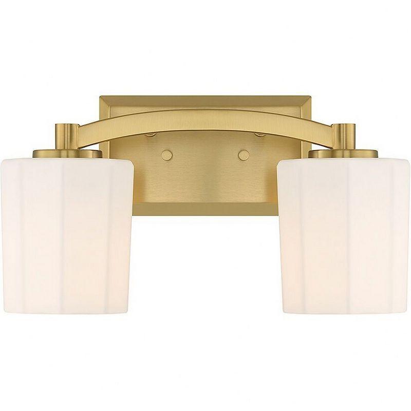 Whitney Warm Brass 2-Light Vanity with Fluted Glass Shades