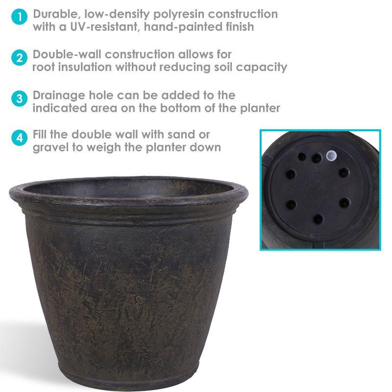 Sunnydaze Anjelica Polyresin Unbreakable Double-Walled UV-Resistant Outdoor Flower Pot Planter - 24" Diameter - Sable