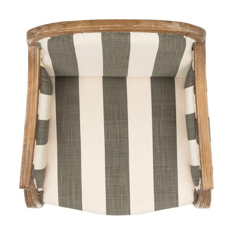 Esther Arm Chair with Awning Stripes  Flat Black Nail Heads - Grey/White - Safavieh