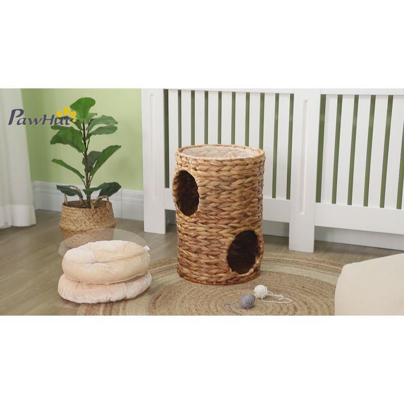 Ophelia & Co. Elevated Cat Bed With Three Hideaways & Four Soft Plush Cushions, Cat Tower With Hand-Woven Materials, Multi-Layer Raised Kitten Bed Caves