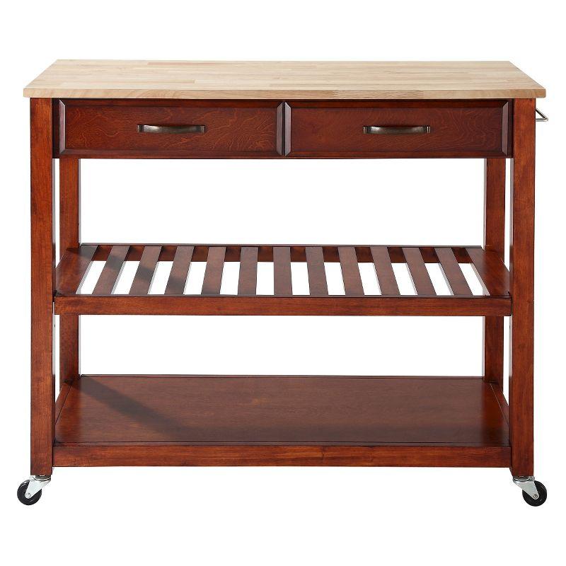 Natural Wood Top Mobile Kitchen Cart with Storage and Wine Rack