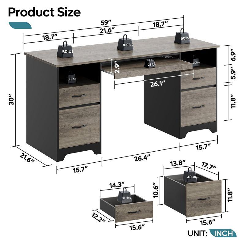 Bestier 59” Computer Desk with 4 Drawers, Office Executive Desk with File Drawer, Keyboard Tray for Home Office, Gray