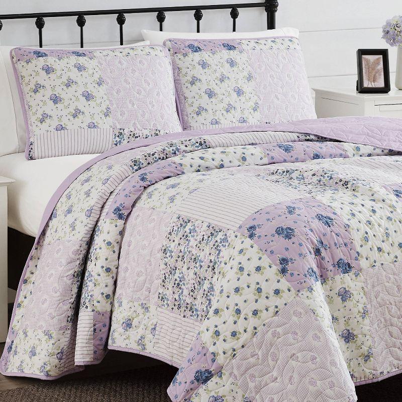 Elissa Patchwork Quilt Set Purple/White - Cannon