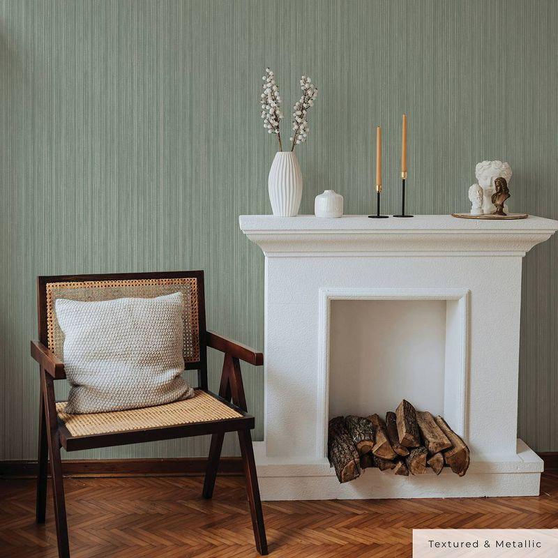 Tempaper & Co. 28 sq ft Faux Grasscloth Removable Peel and Stick Wallpaper Textured Sage : Vinyl, Self-Adhesive, Wood Grain Design
