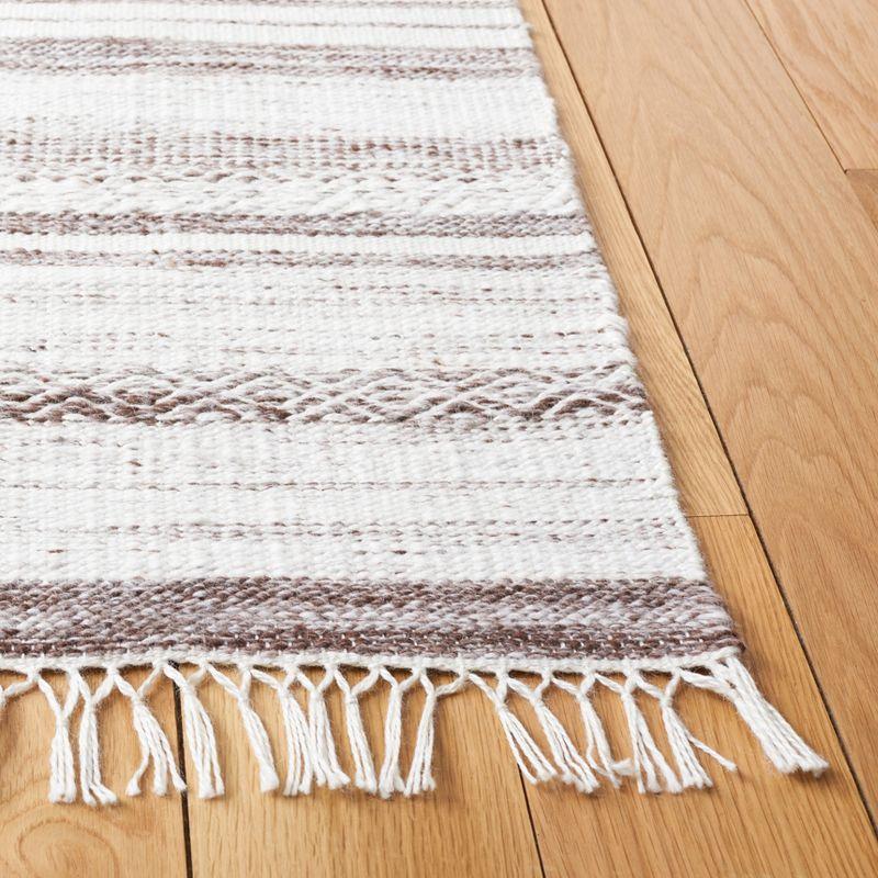 Ivory and Brown Striped Flat Woven Wool Area Rug