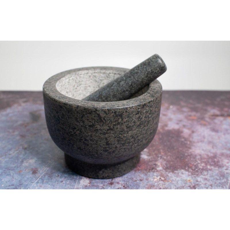 Cilio, "Goliath" Granite Mortar and Pestle, 5.25" round x 3" deep, natural green