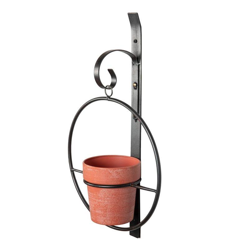 Set of 2 Hanging Planters with Circular Frame and Terra Cotta Metal Pots Black - Danya B.: Iron Wall-Mounted, Outdoor-Indoor Use