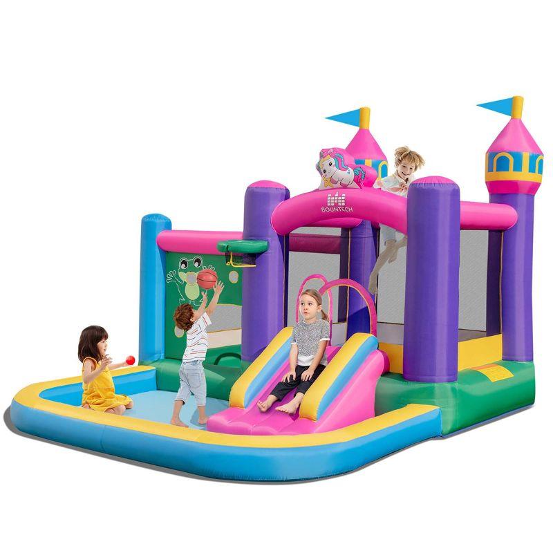 Colorful 6-in-1 Kids Inflatable Bounce House with Slide and Ball Pit