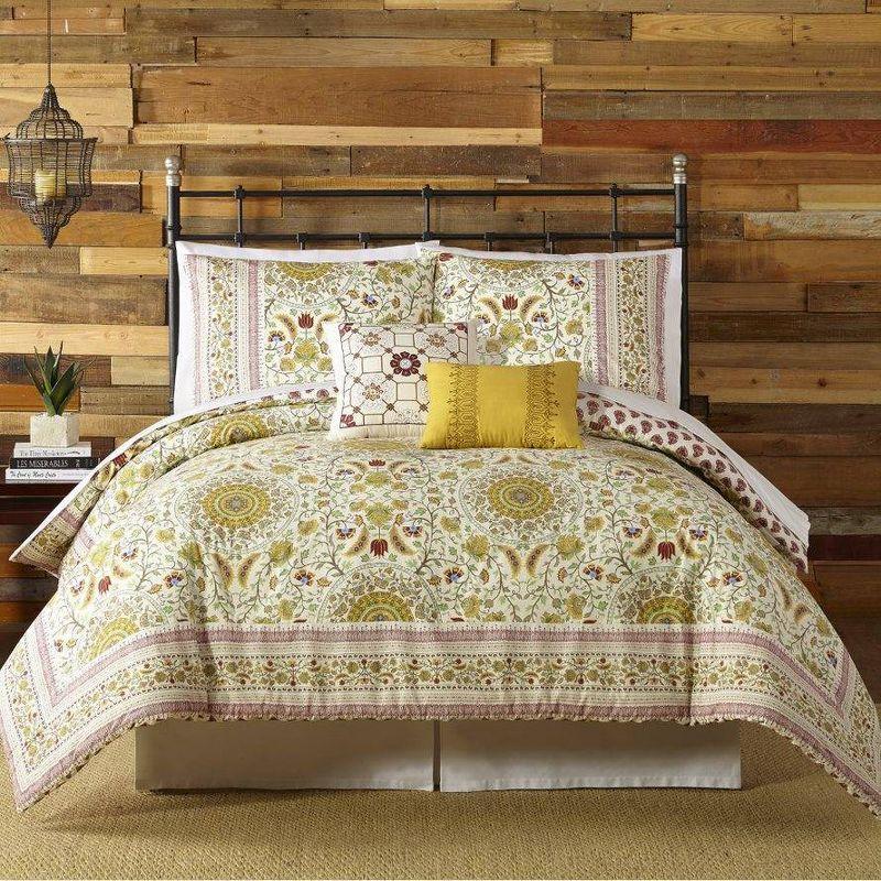 Indigo Bazaar 5pc Joanne Comforter & Sham Bedding Set Red/Yellow/Off White