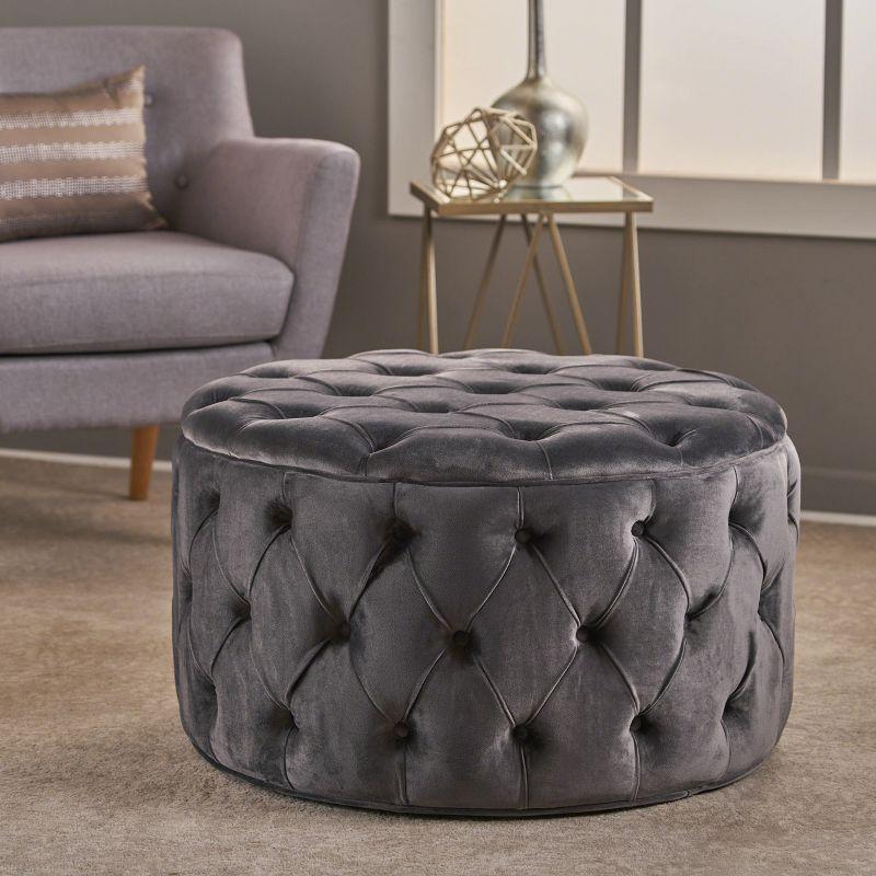 Zelfa New Velvet Ottoman Gray - Christopher Knight Home