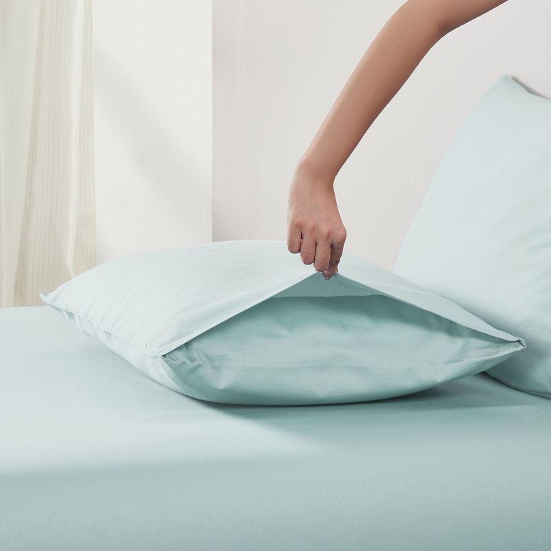 100% Cotton Seafoam Pillow Cases Standard Size / Queen Size Set of 2 Soft & Cooling Sateen Weave by California Design Den
