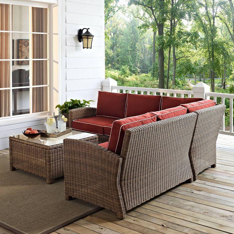 Bradenton 4-Piece Steel and Wicker Outdoor Sectional Set with Maroon Cushions