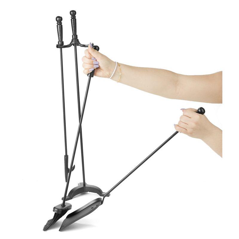 Symple Stuff Fireplace Tool Set, Poker, Ash Brush, Shovel Scoop, Stand, Wrought Iron and Steel, 6.25"L x 6.25"W x 30"H