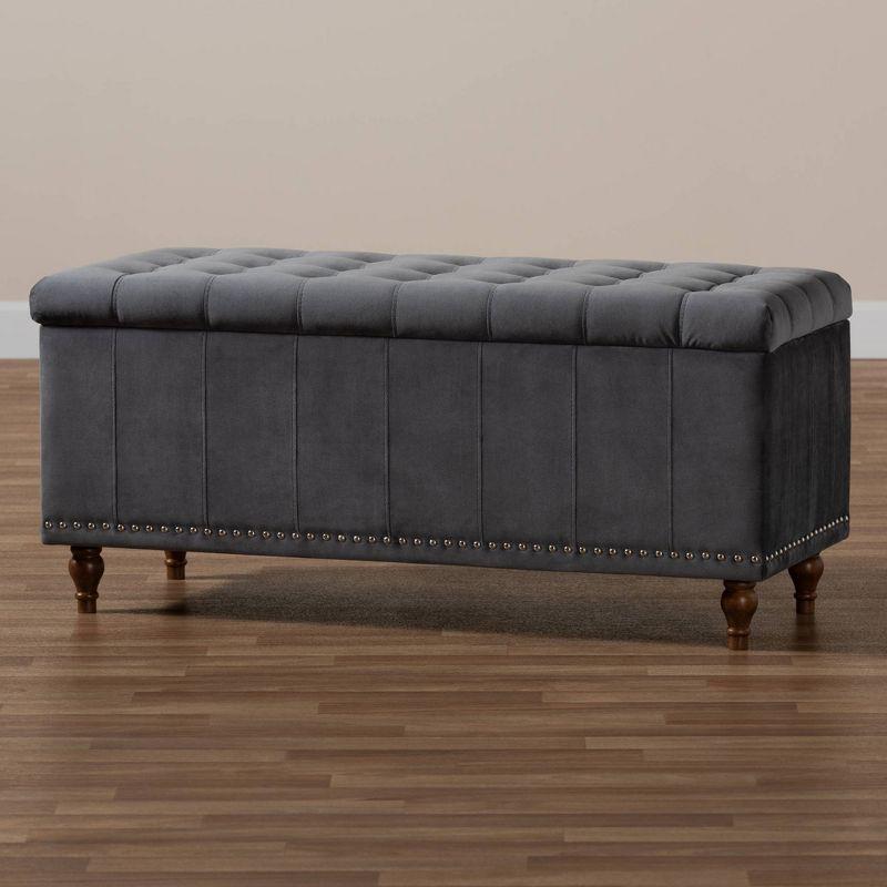 Kaylee Velvet Upholstered Button Tufted Ottoman Bench with Interior Storage - Baxton Studio