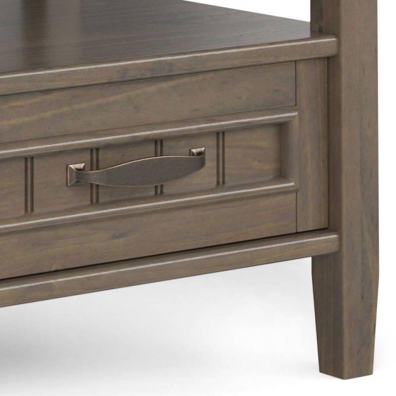 WyndenHall Rowan End Table with Bottom Drawer Smoky Brown: Transitional Style, Square Side Table with Fixed Shelf